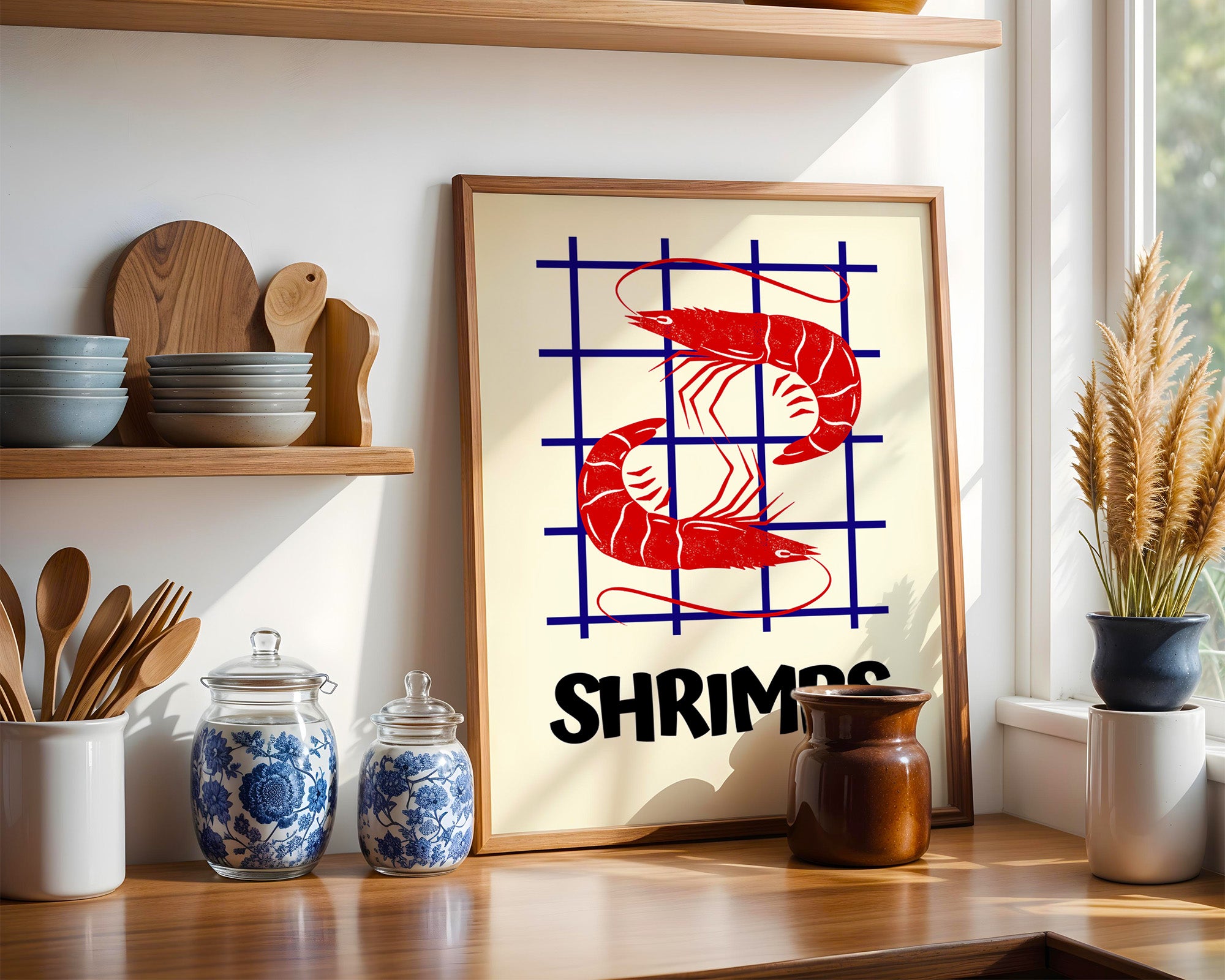 Shrimps on Grid — Retro Kitchen Print
