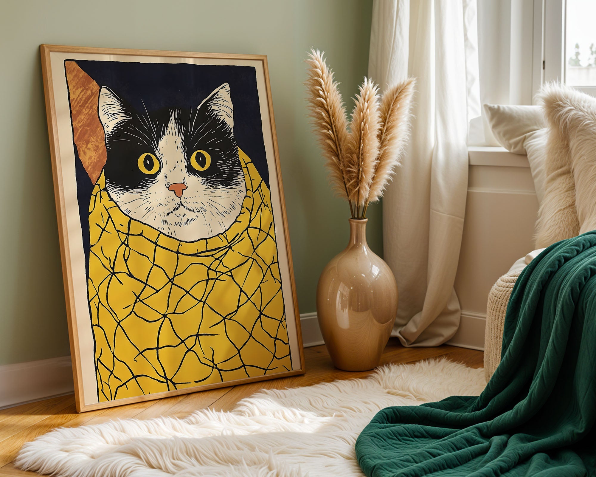 Wrapped Cat In Yellow Blanket