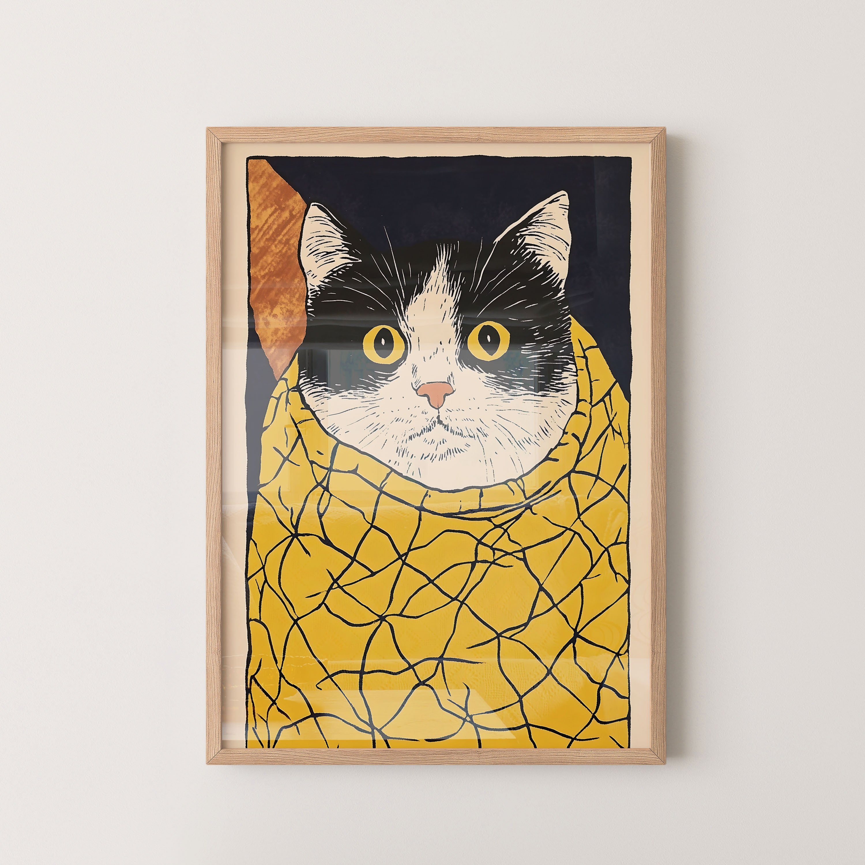 Wrapped Cat In Yellow Blanket