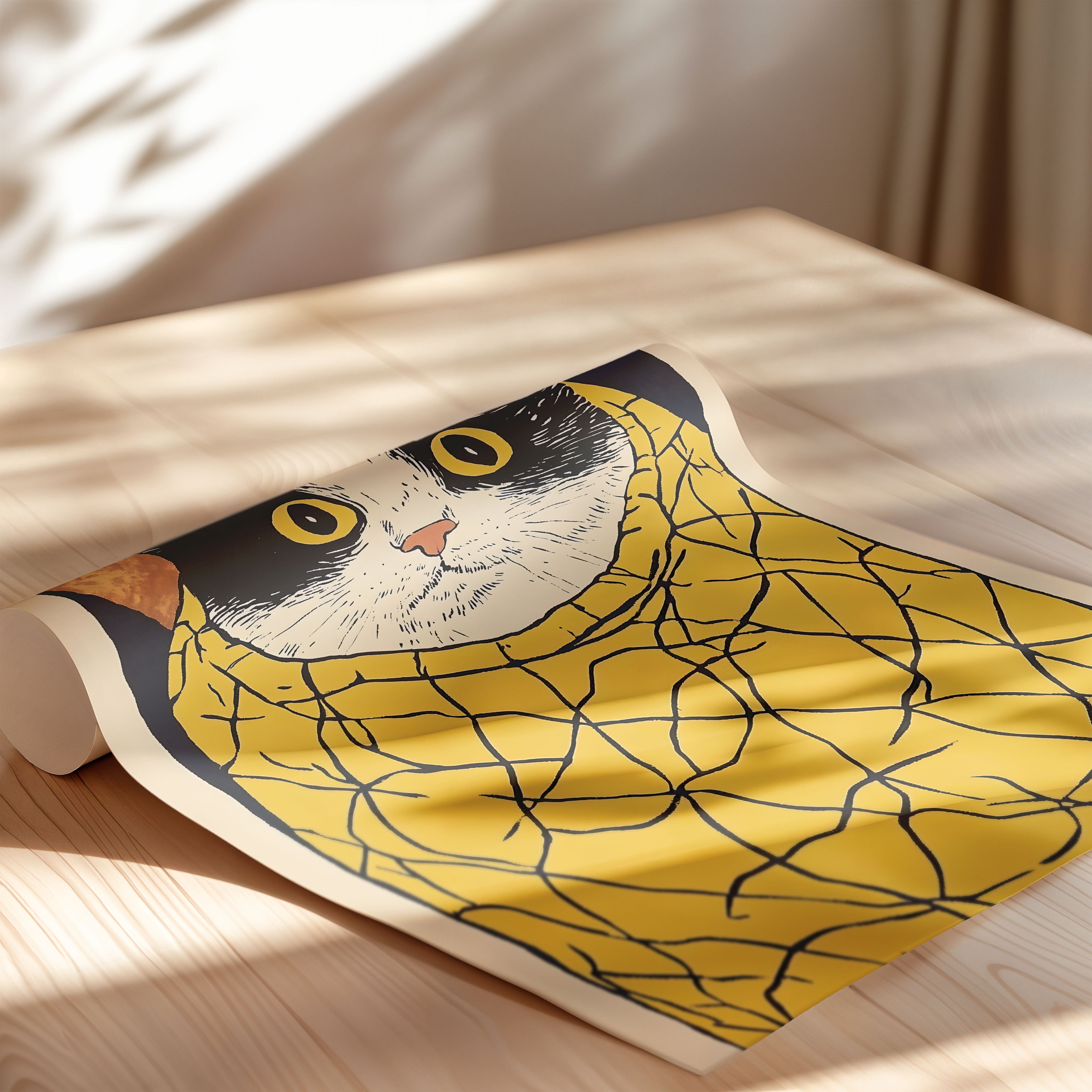 Wrapped Cat In Yellow Blanket