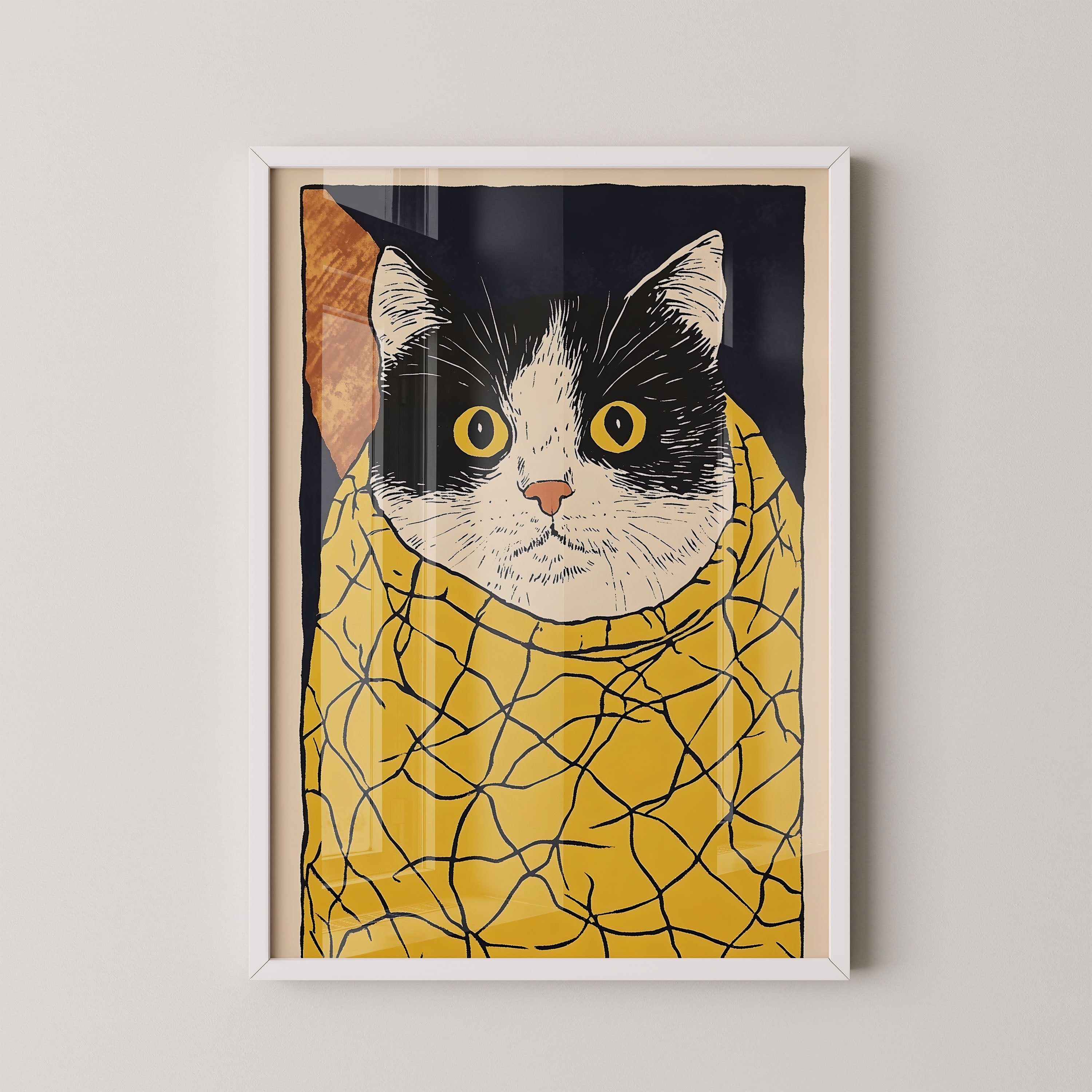 Wrapped Cat In Yellow Blanket