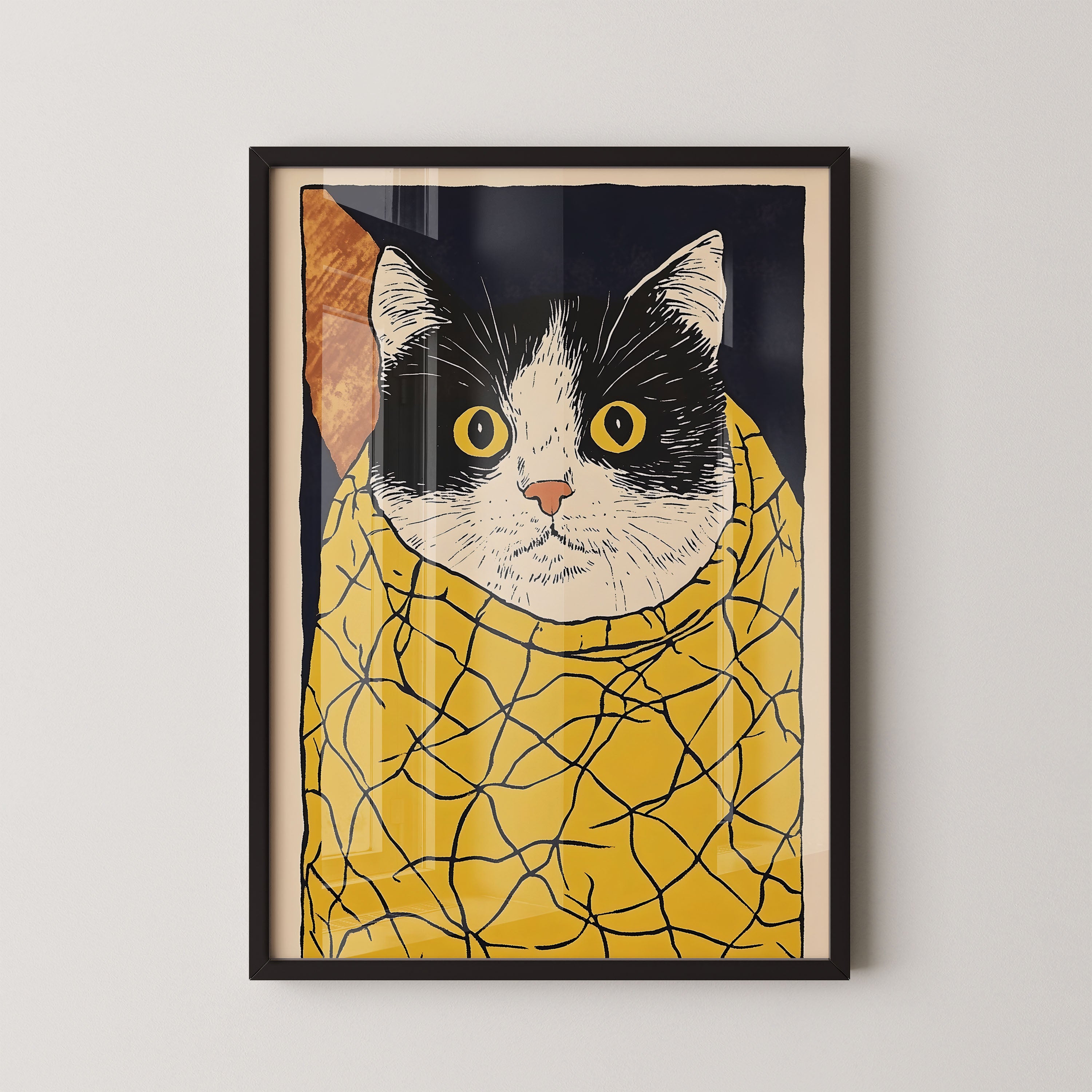 Wrapped Cat In Yellow Blanket