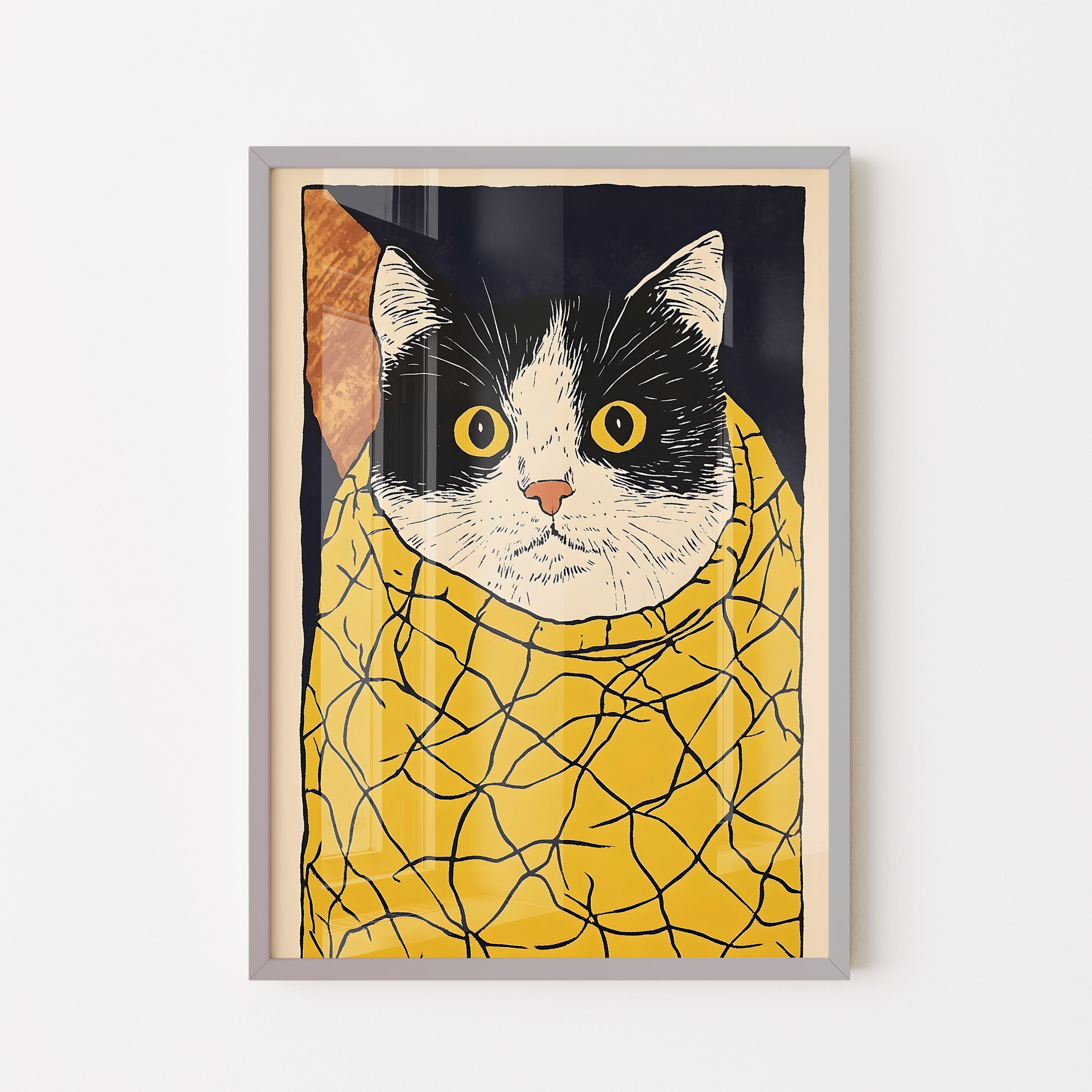 Wrapped Cat In Yellow Blanket