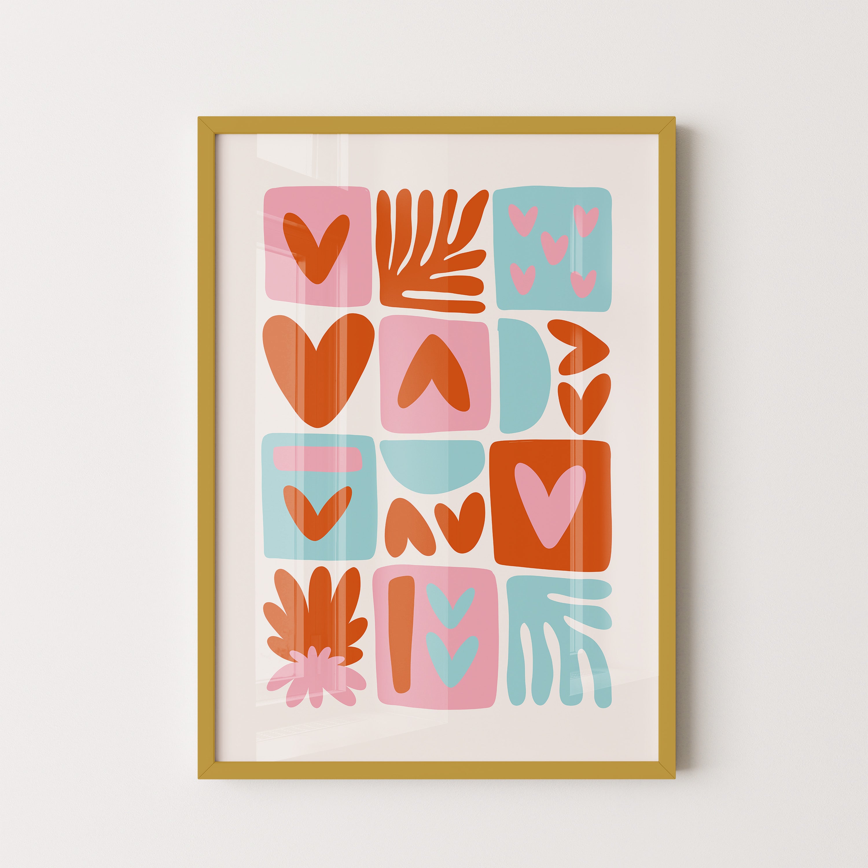Blooming Shapes No Border.1 — Retro Heart Pattern Poster