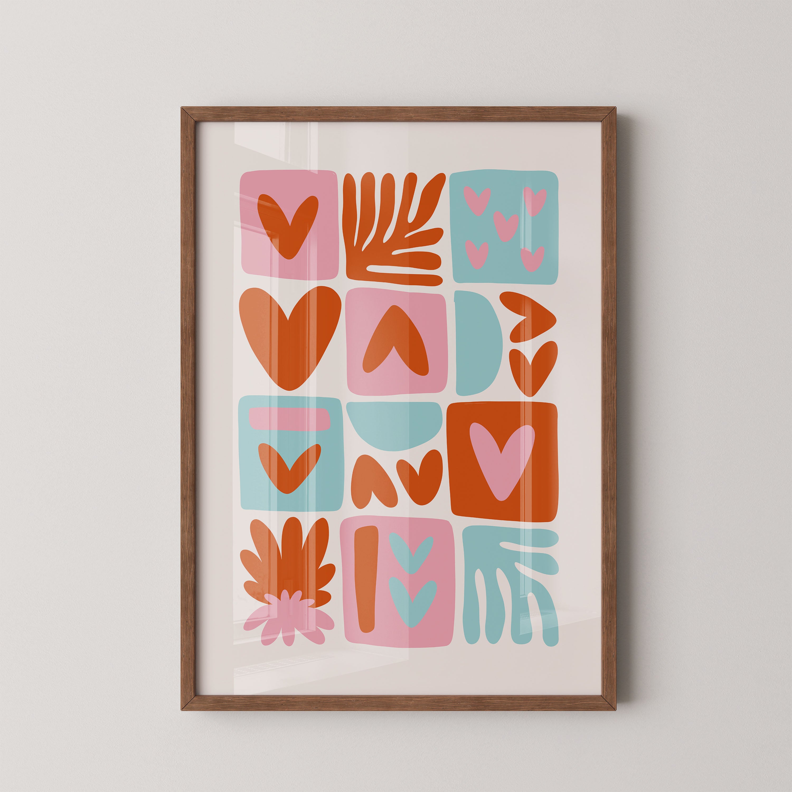 Blooming Shapes No Border.1 — Retro Heart Pattern Poster