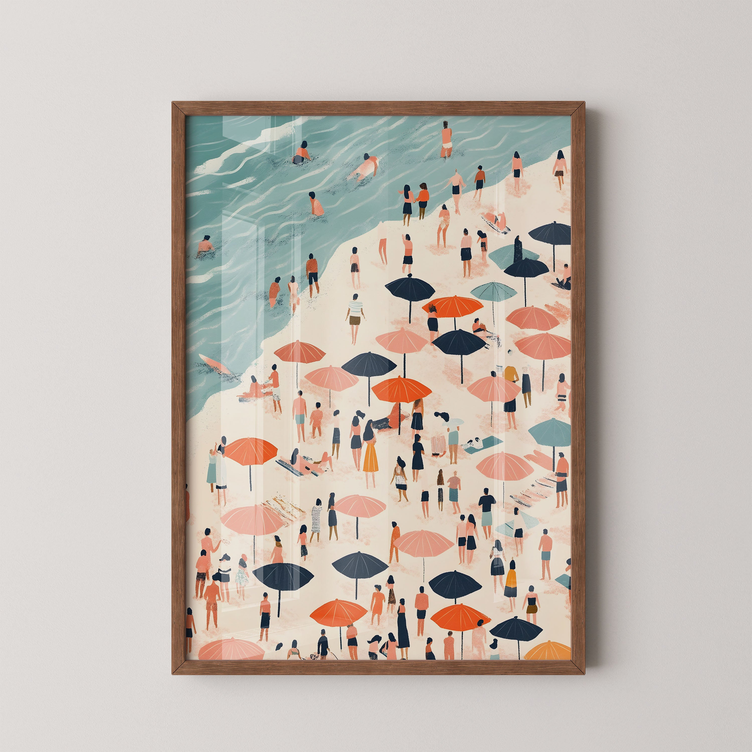 Crowded Beach Day – Coastal Summer Art