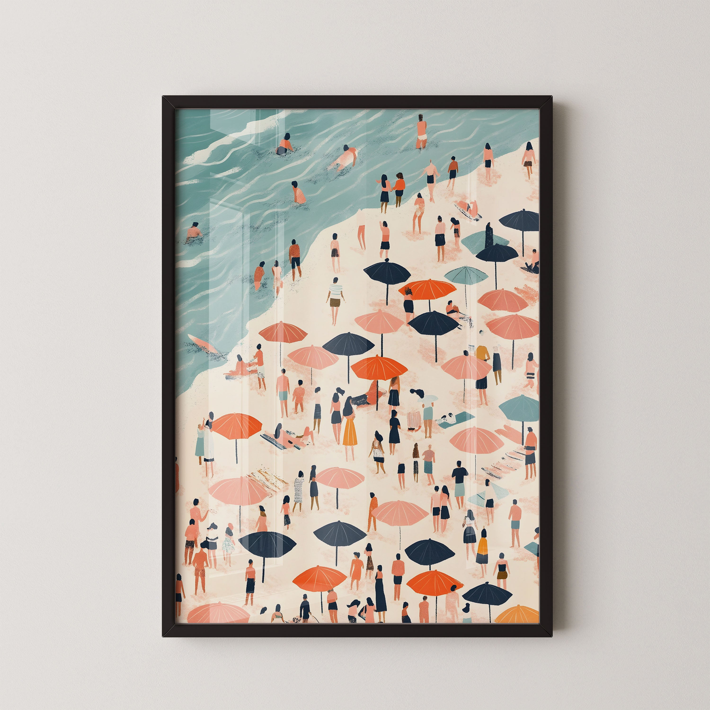 Crowded Beach Day – Coastal Summer Art