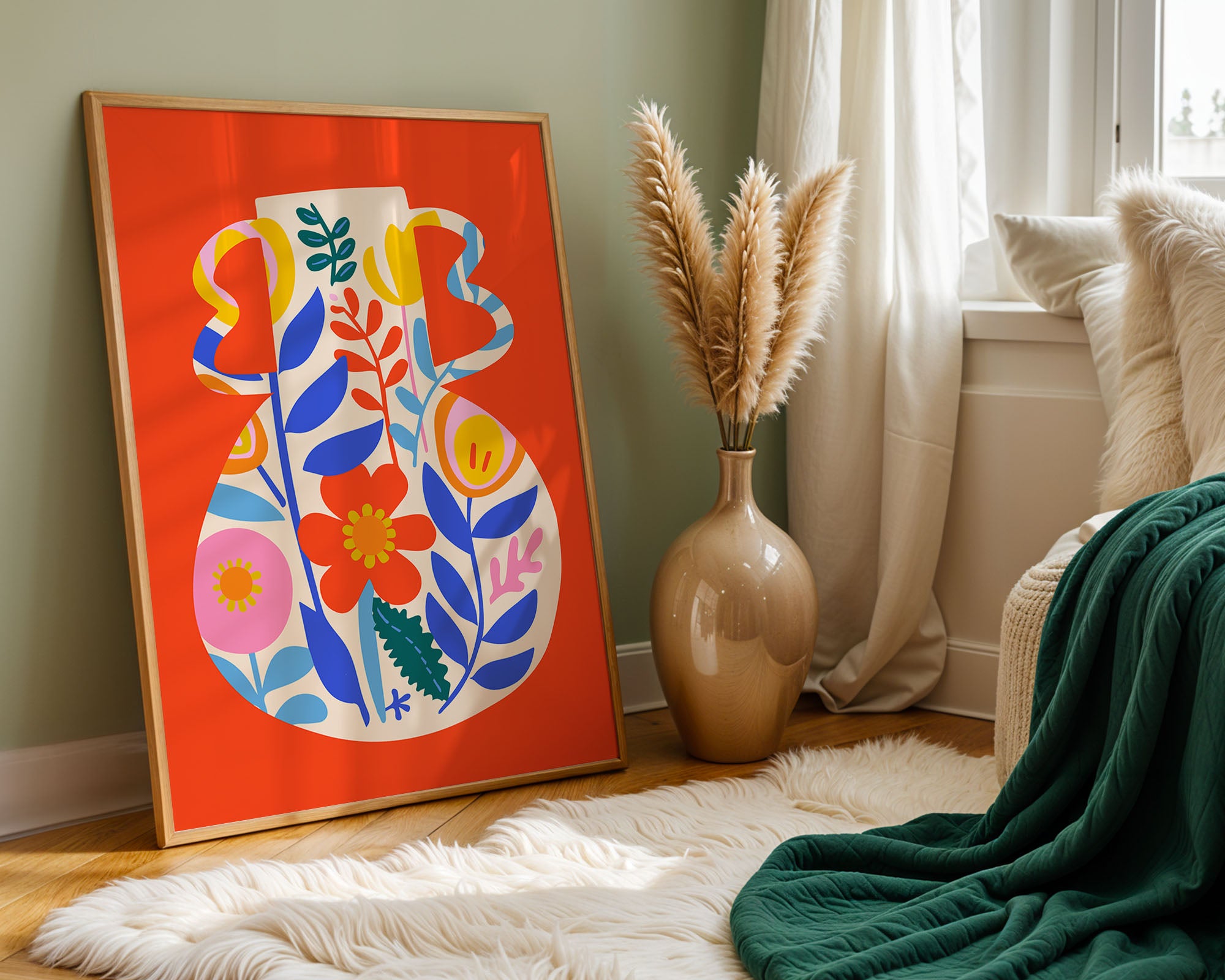 Colorful Floral Vase – Modern Folk Art