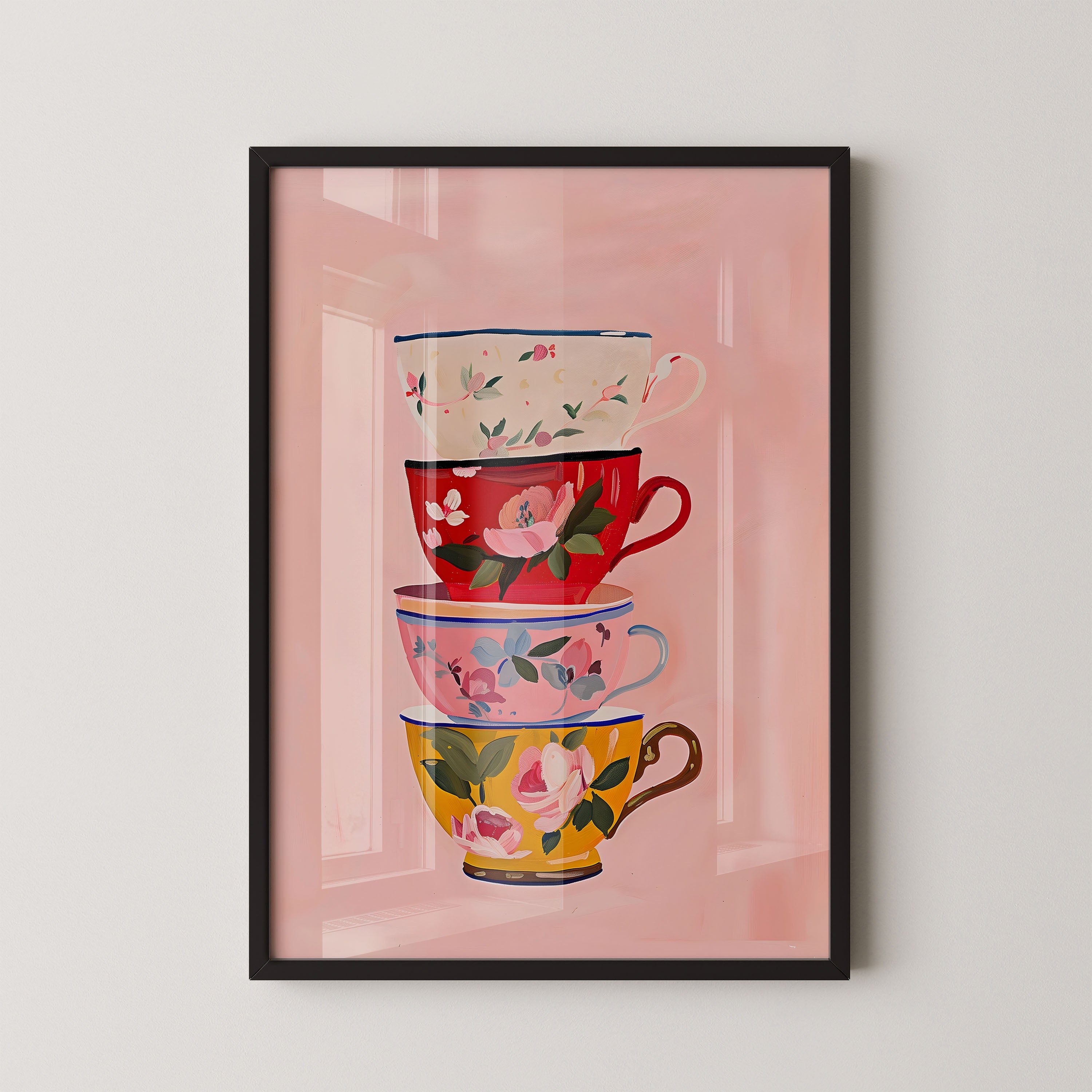 Stacked Floral Teacups – Charming Kitchen Art