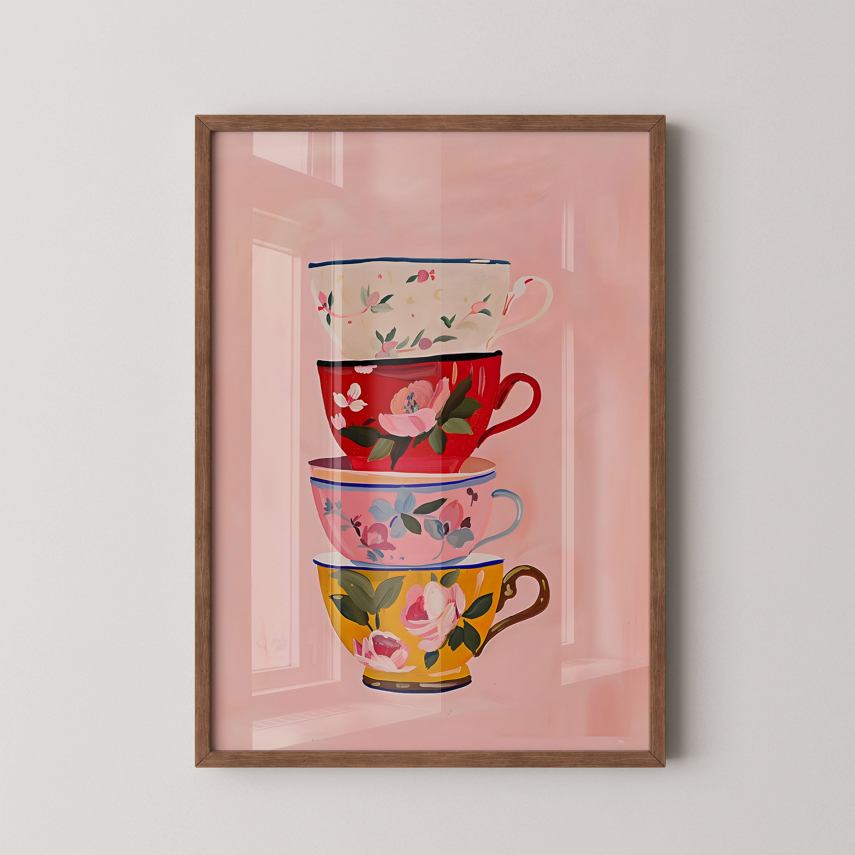 Stacked Floral Teacups – Charming Kitchen Art
