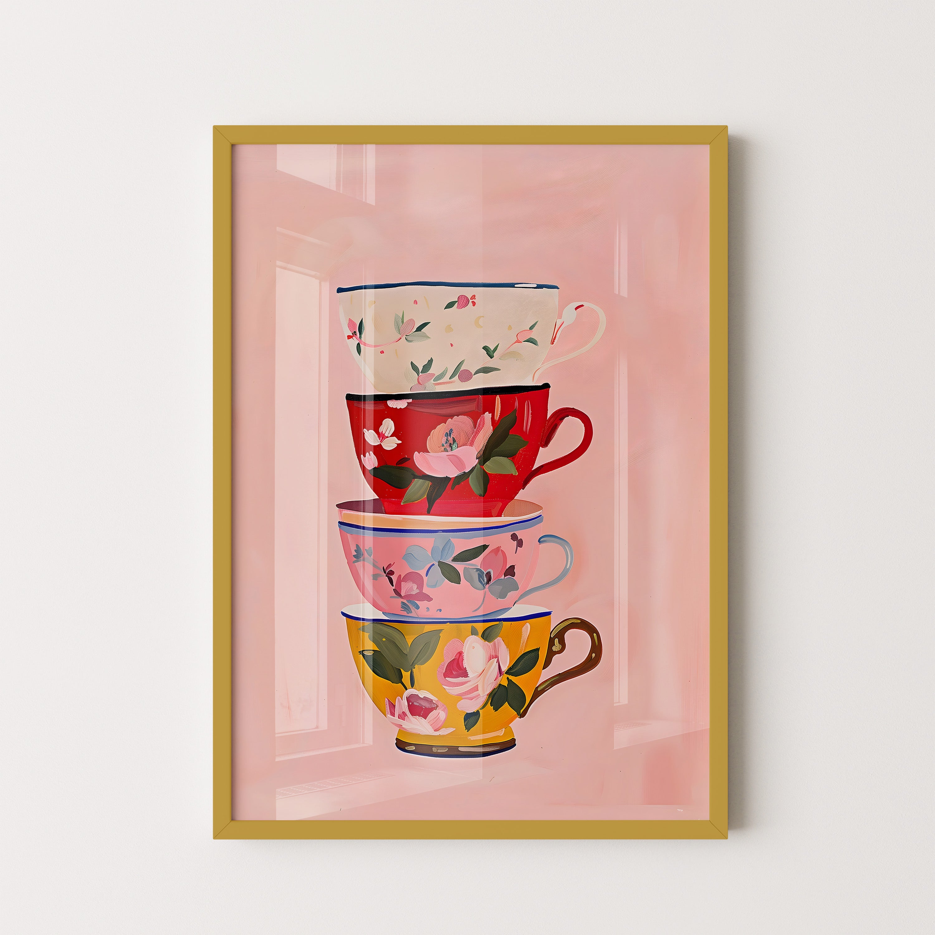 Stacked Floral Teacups – Charming Kitchen Art