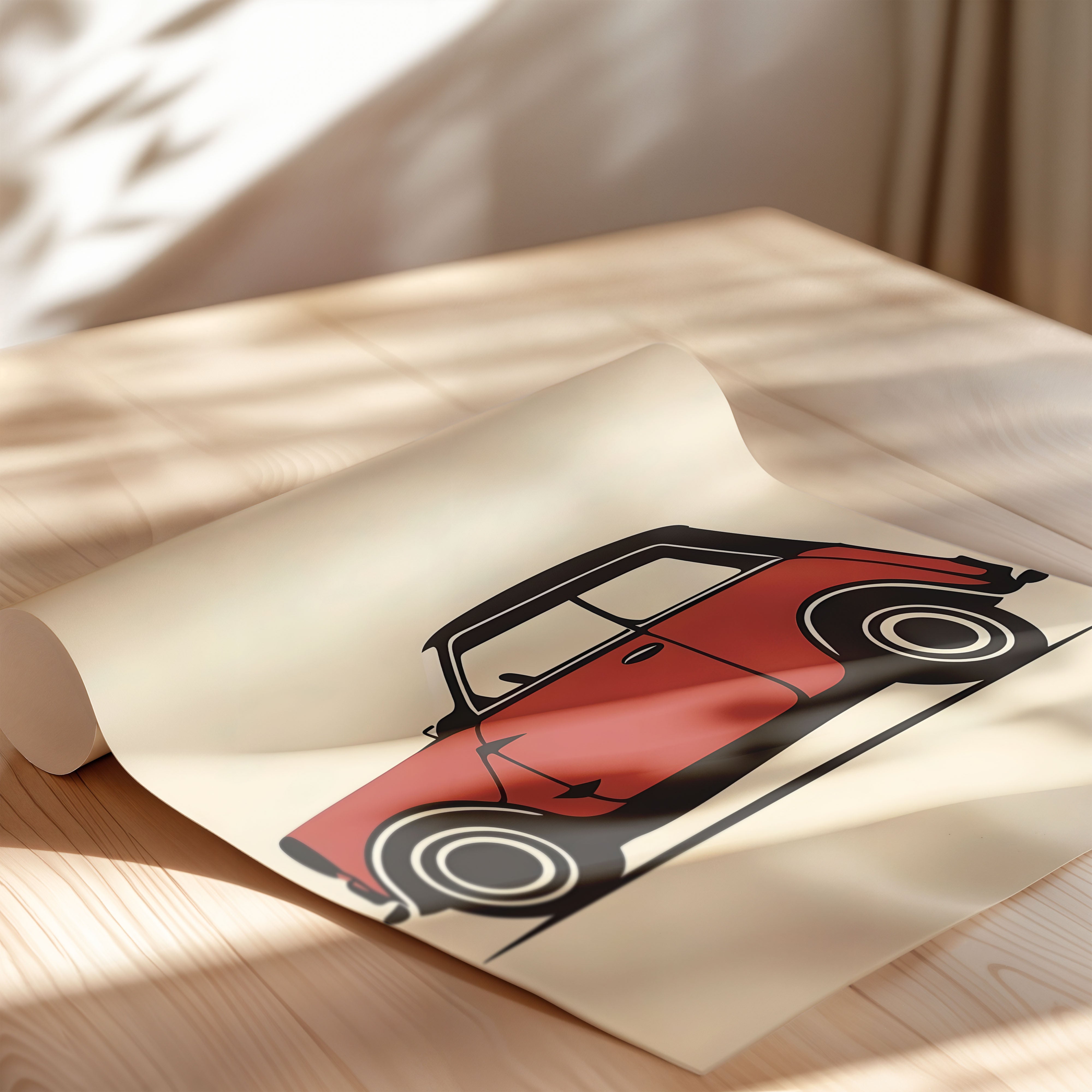 Classic Mini Cooper In Red – Vintage Line Art Print