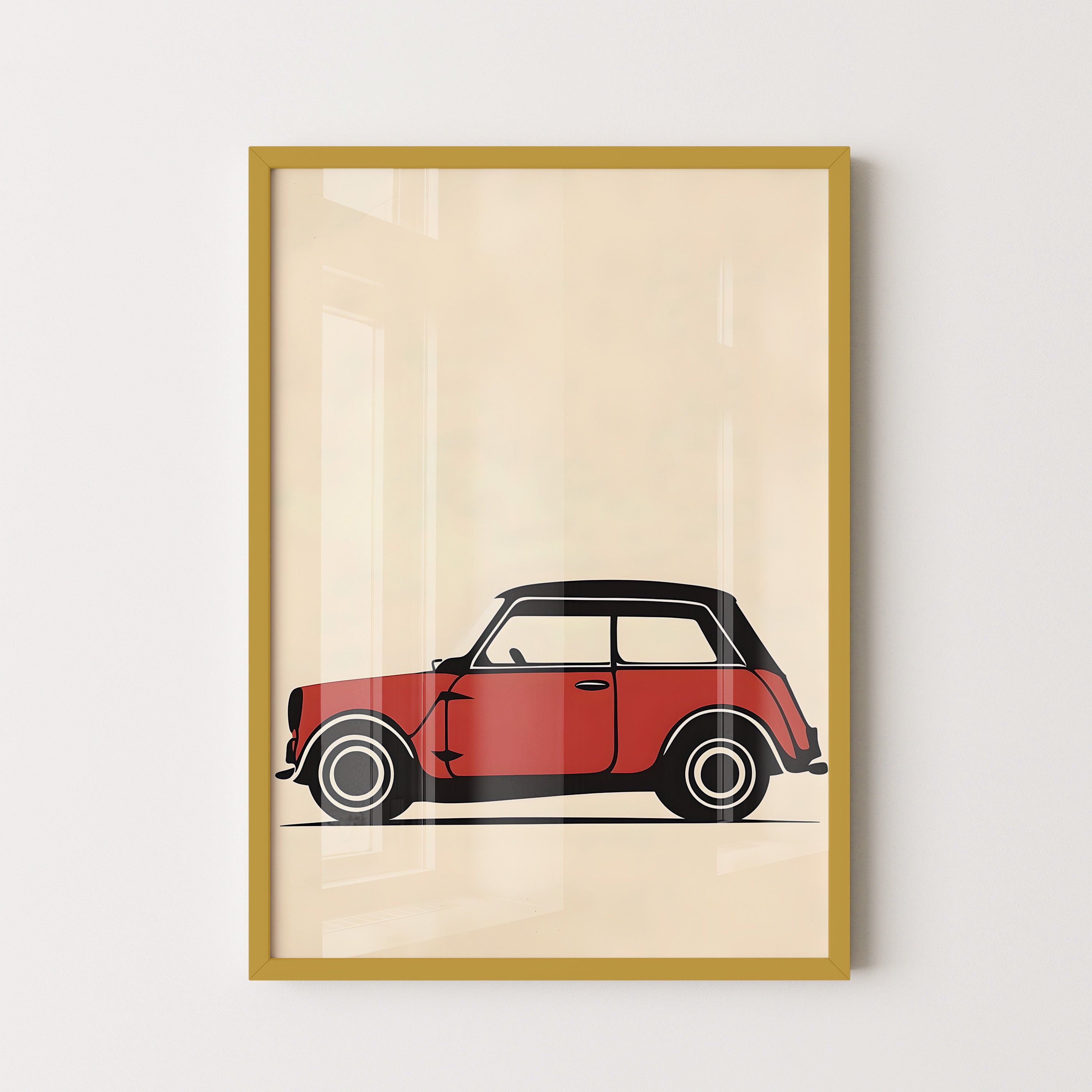 Classic Mini Cooper In Red – Vintage Line Art Print