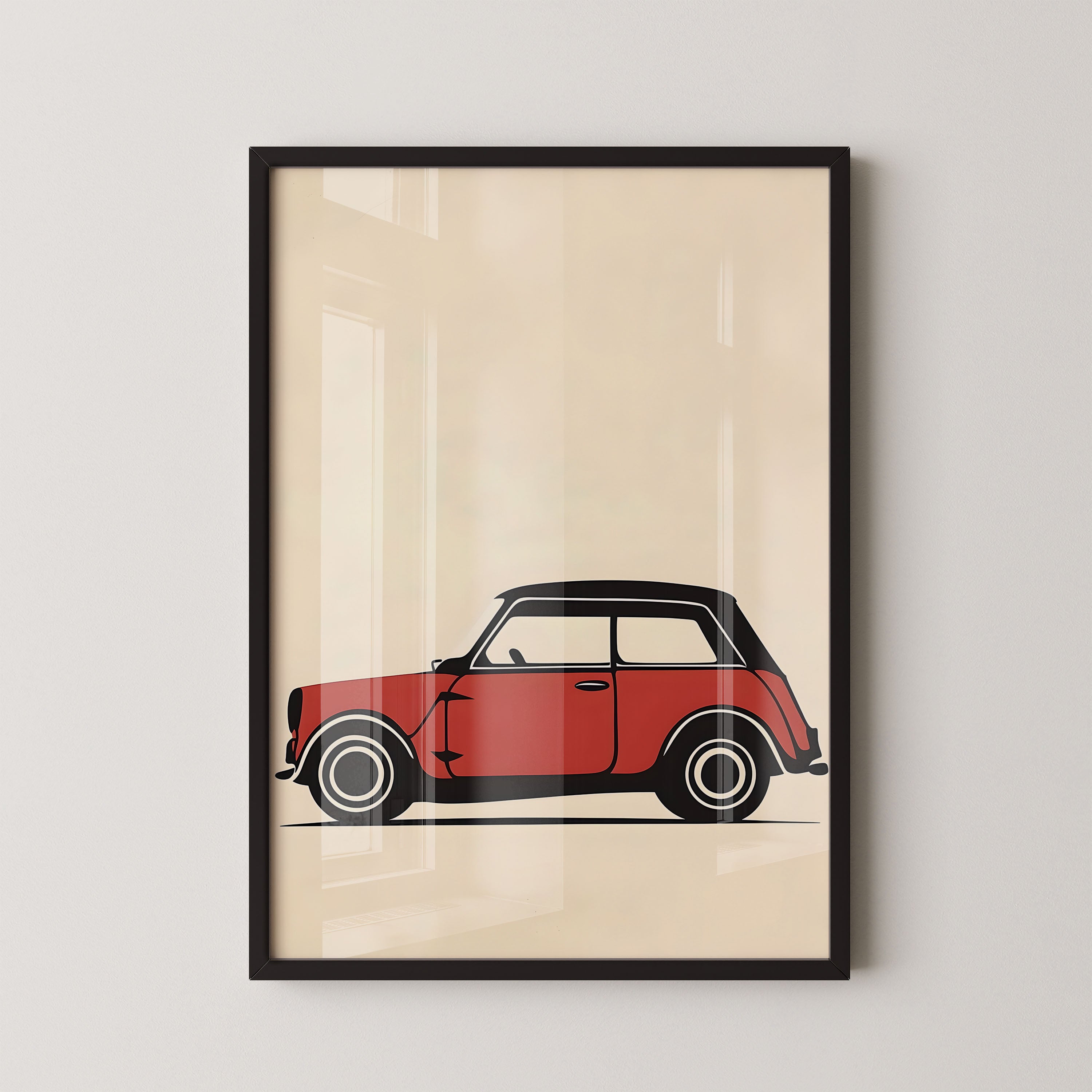 Classic Mini Cooper In Red – Vintage Line Art Print