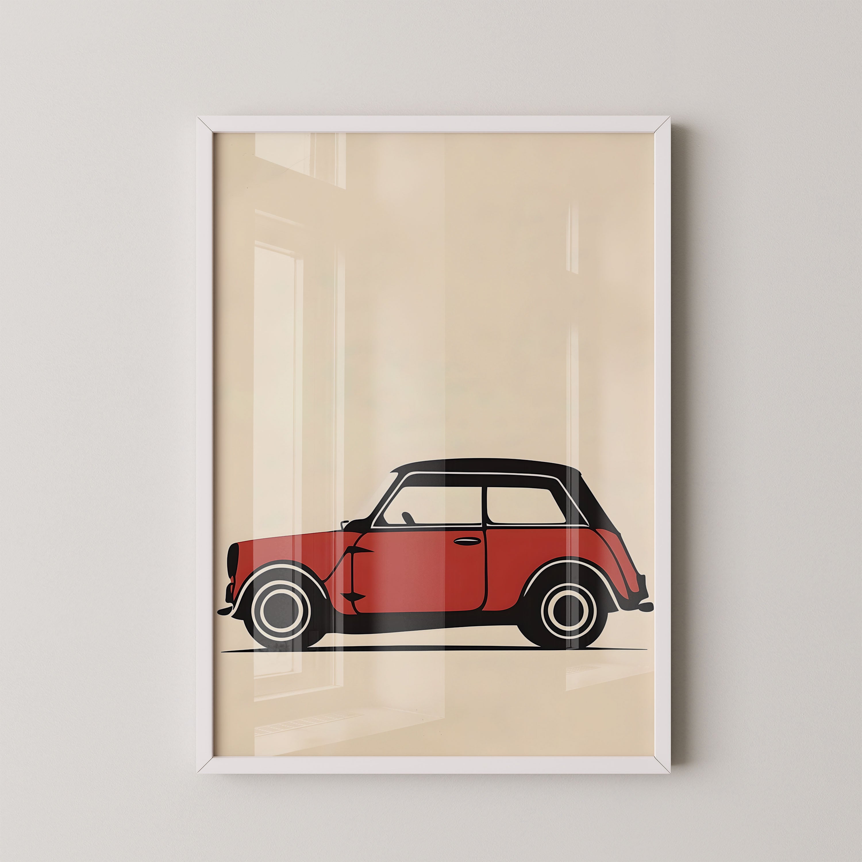 Classic Mini Cooper In Red – Vintage Line Art Print