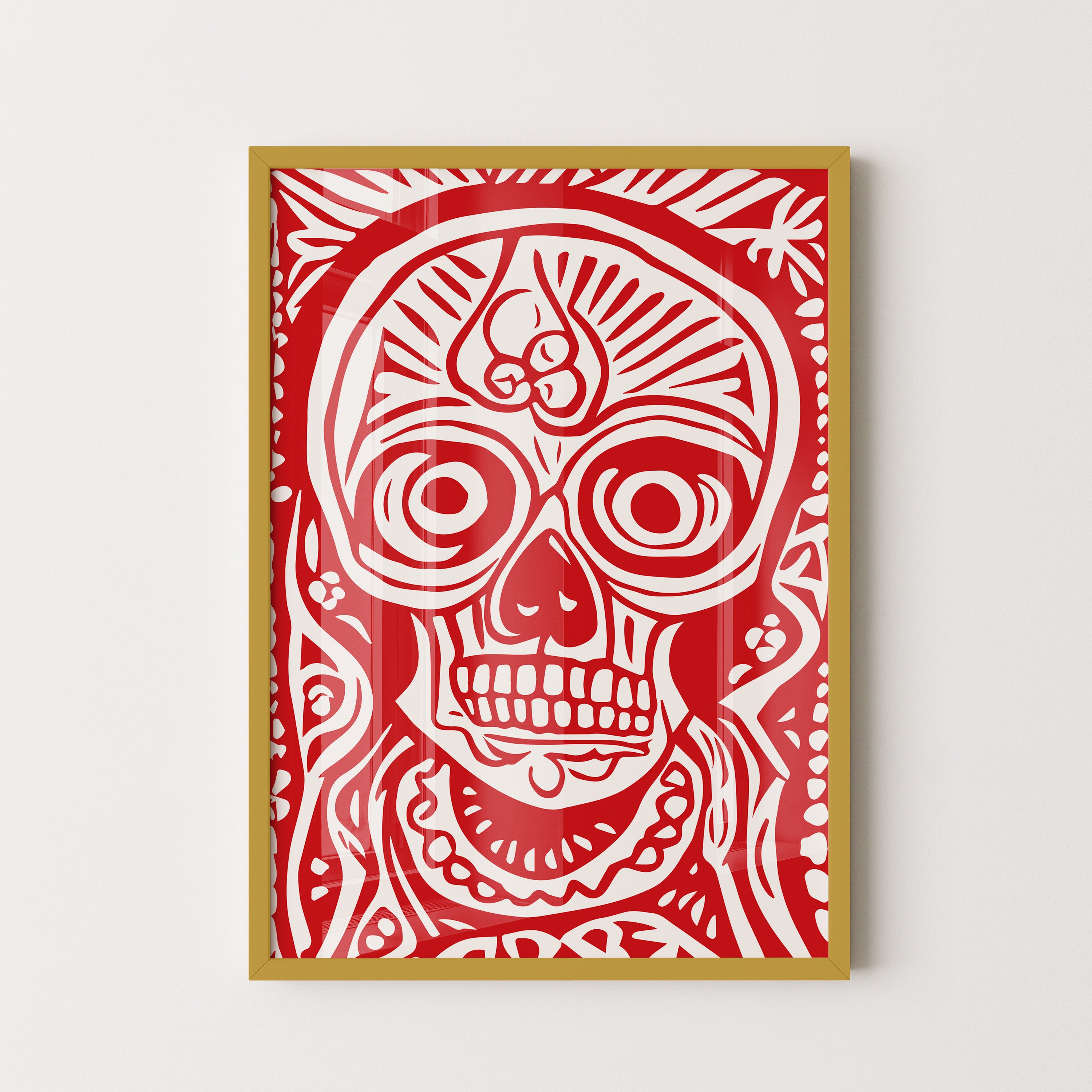Crimson Skull Motif – Bold Tribal Graphic