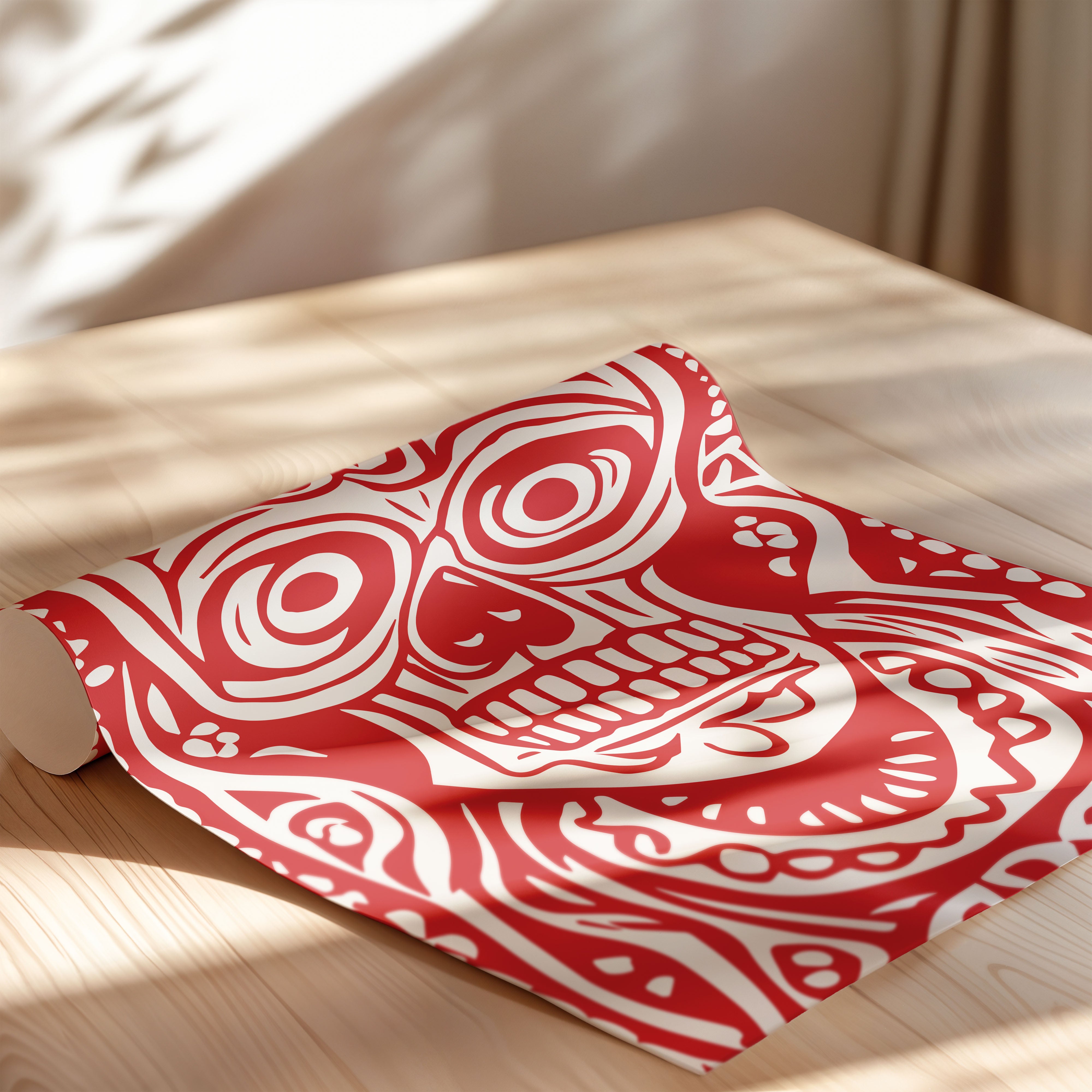 Crimson Skull Motif – Bold Tribal Graphic