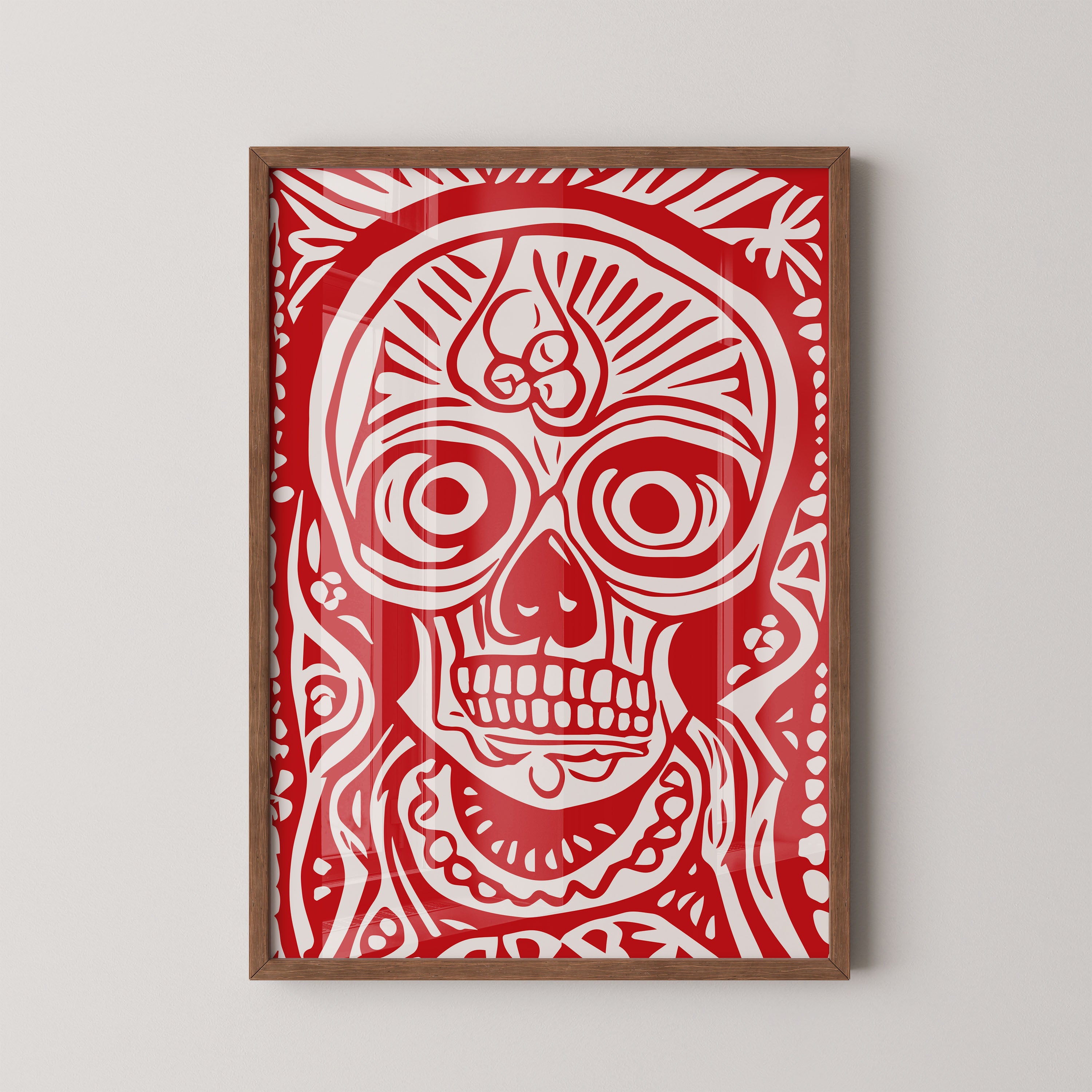 Crimson Skull Motif – Bold Tribal Graphic