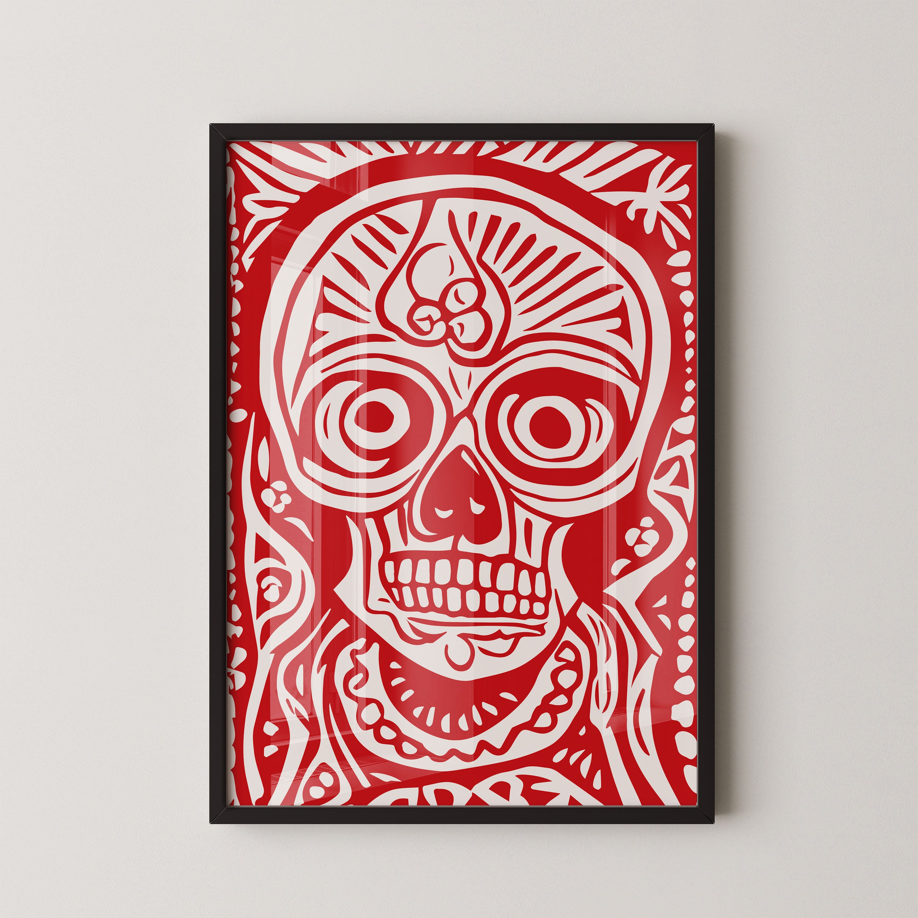 Crimson Skull Motif – Bold Tribal Graphic